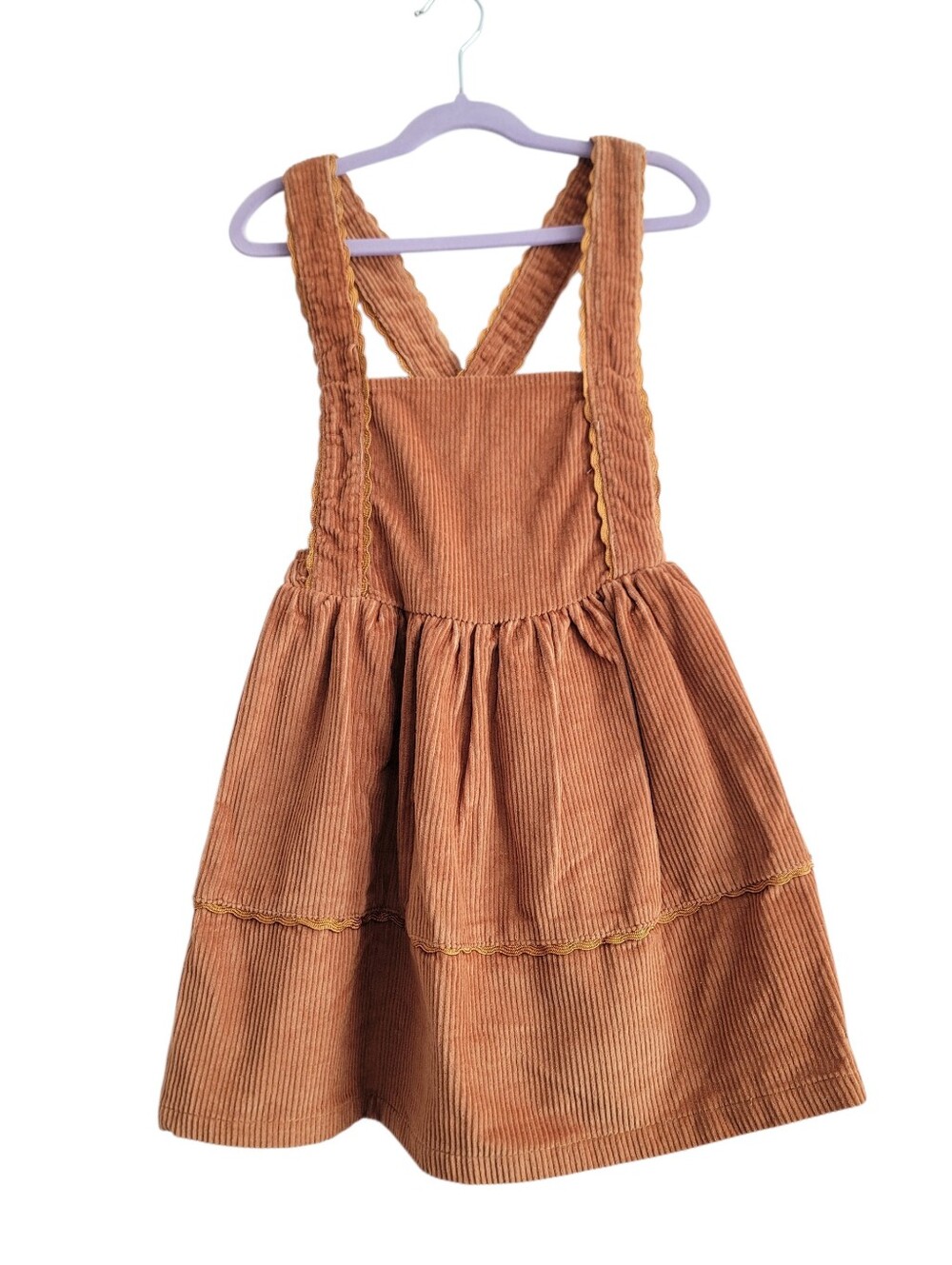 Tahari Girls 6 Carmel Brown Corduroy Pinafore Jumper Overall Dress Ric Rac